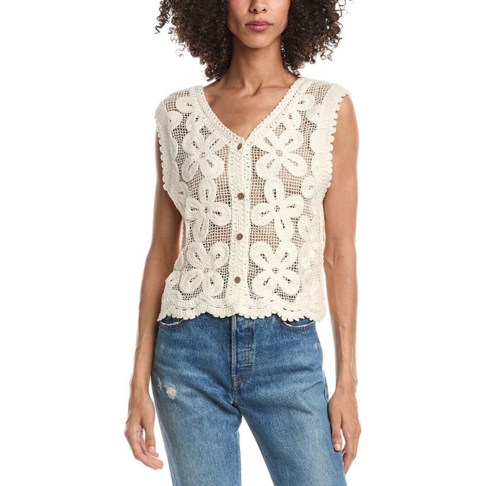 Anna Kay Womens Lace Blouson Vest, White